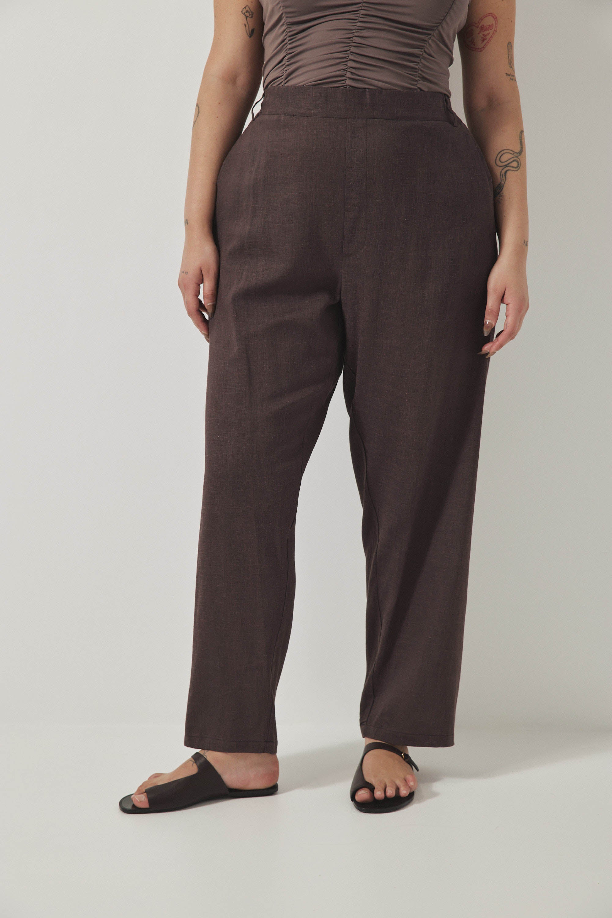 מכנסי מקס פשתן חום