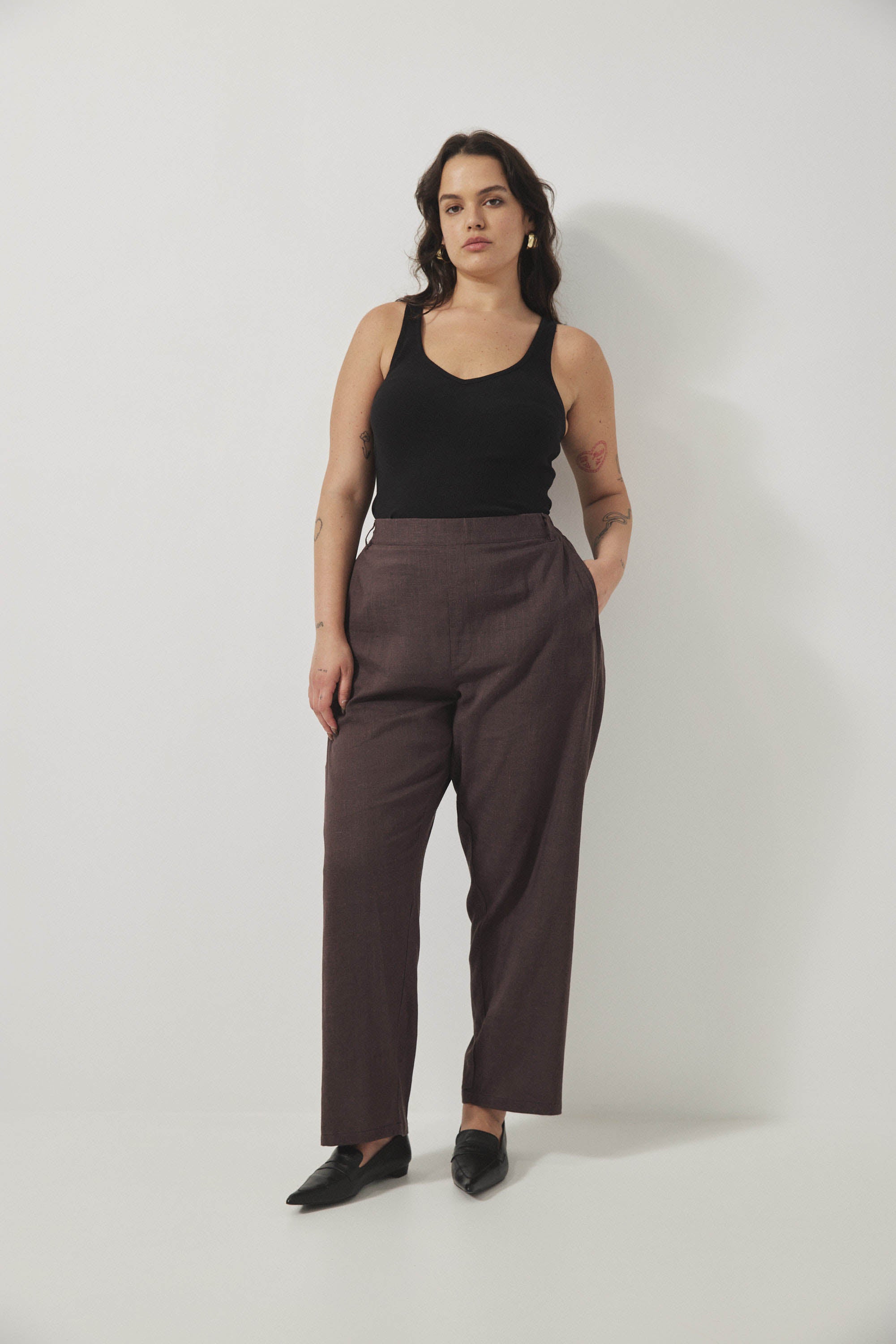 מכנסי מקס פשתן חום