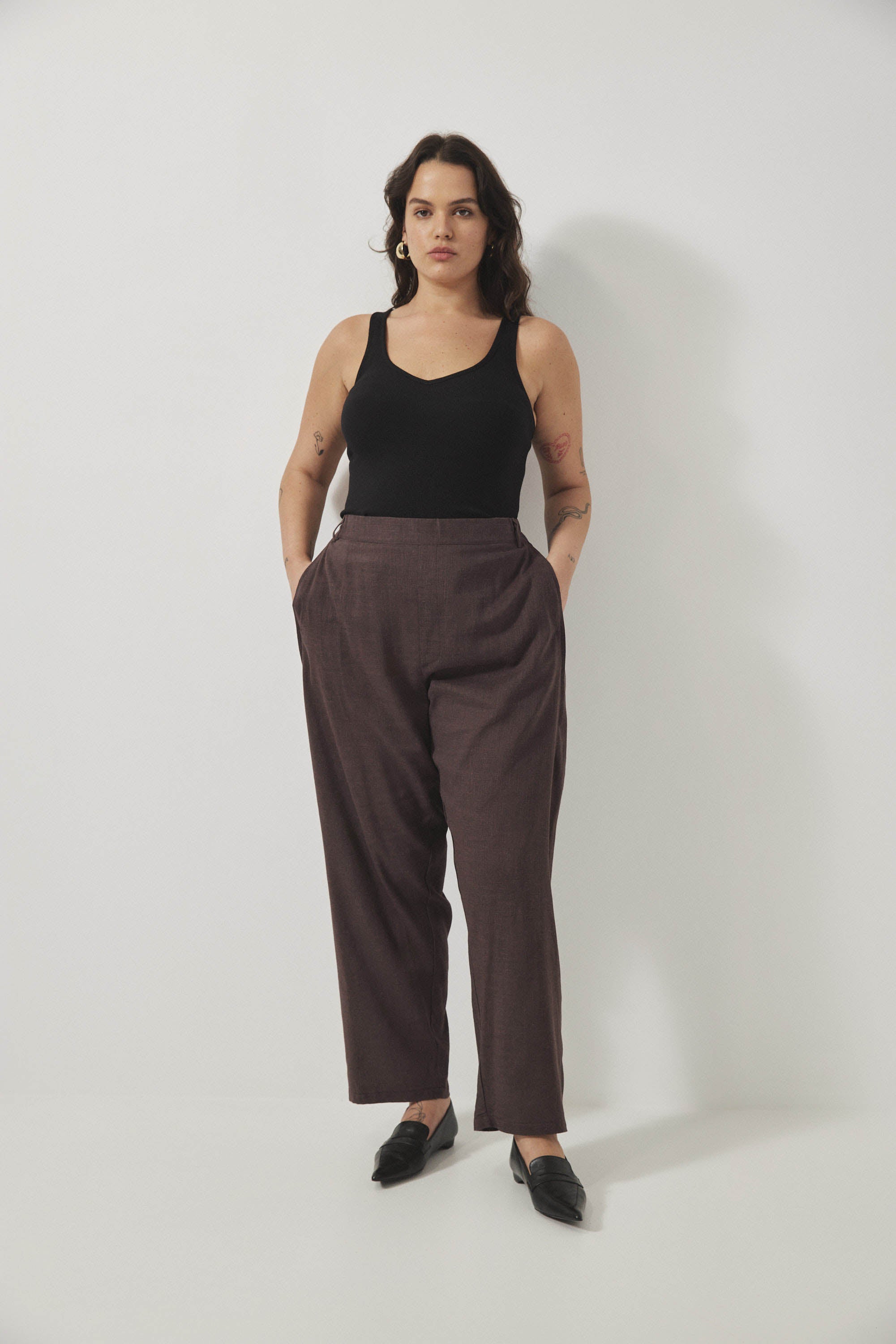 מכנסי מקס פשתן חום