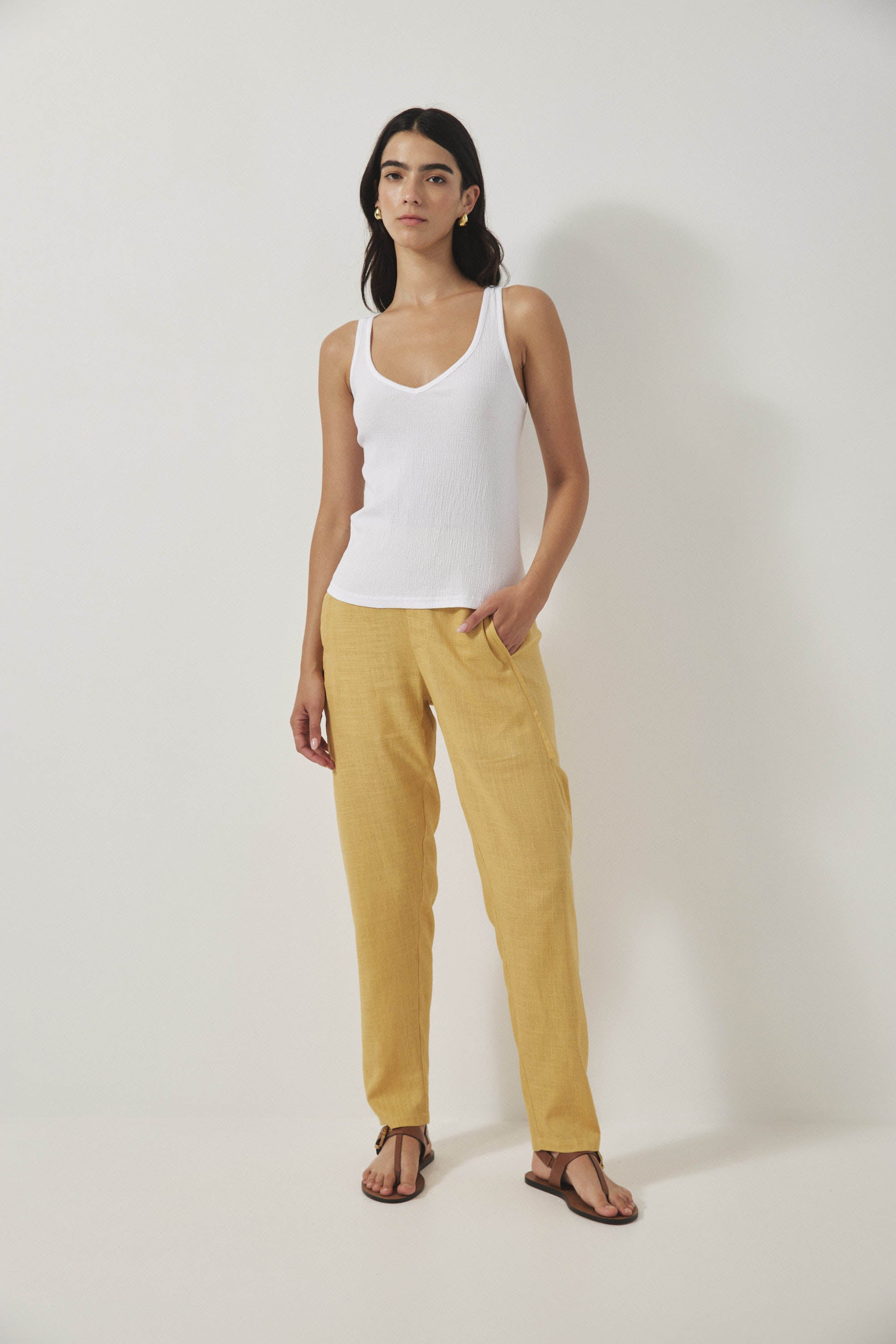 מכנסי מקס פשתן חמאה