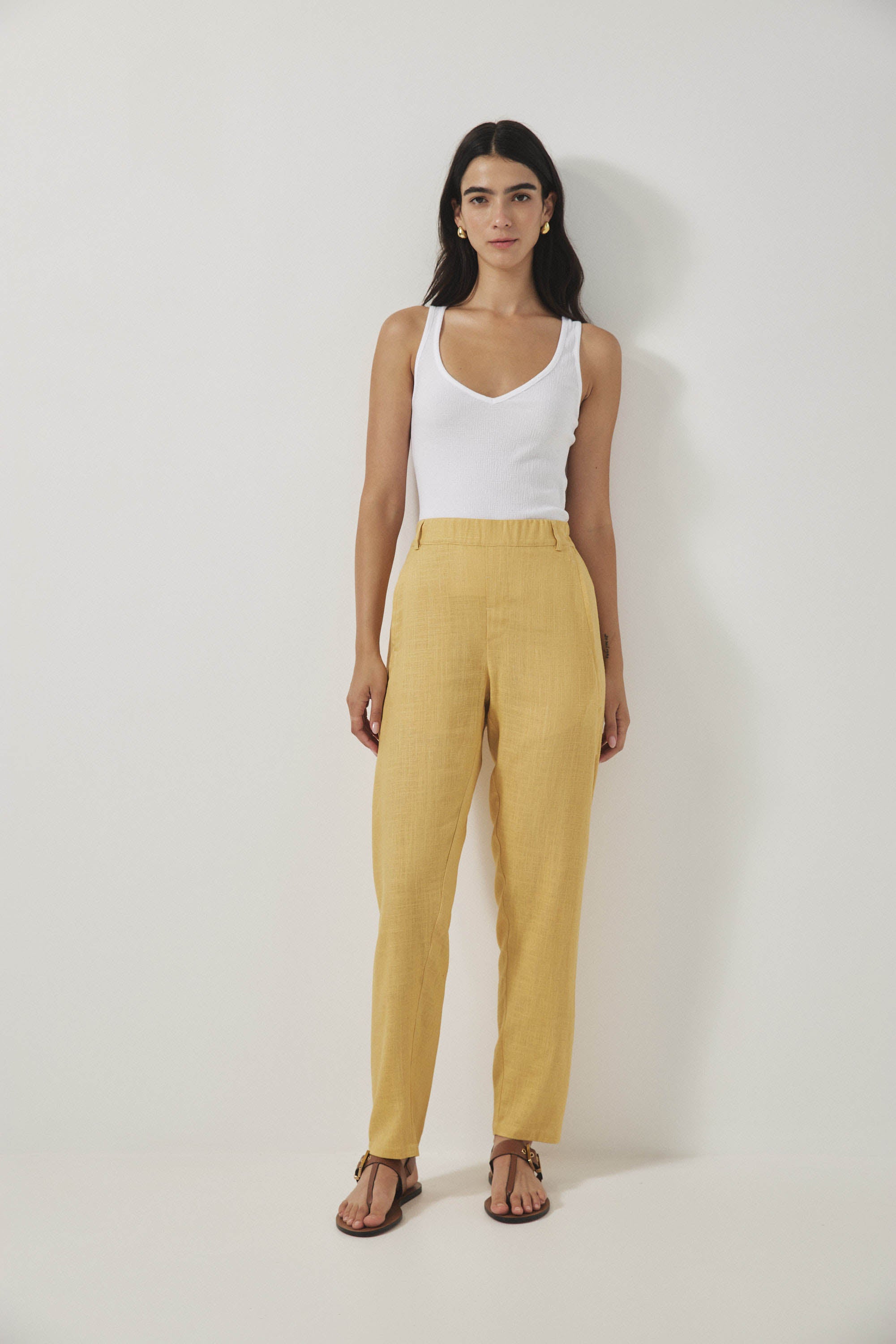 מכנסי מקס פשתן חמאה