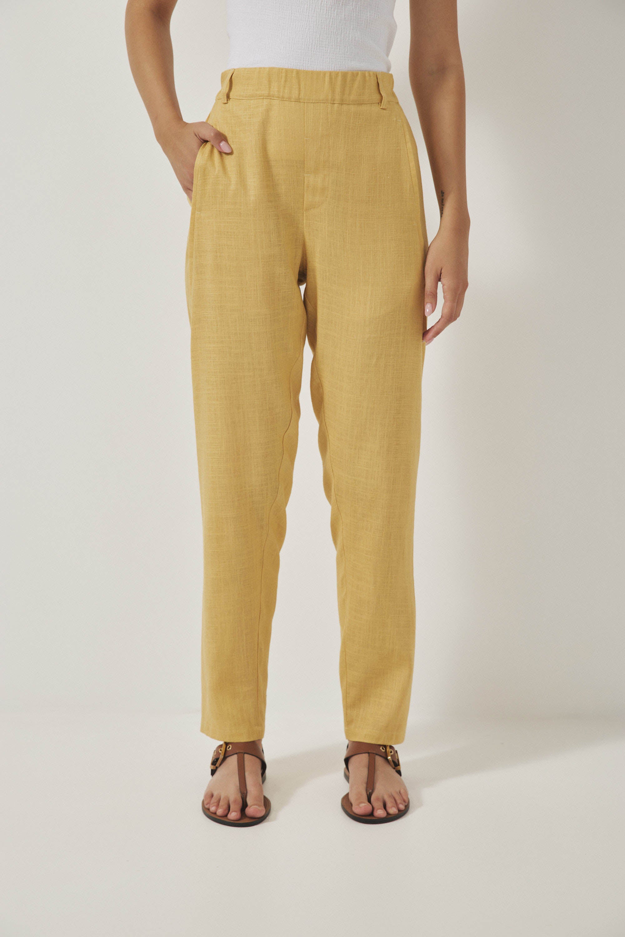 מכנסי מקס פשתן חמאה