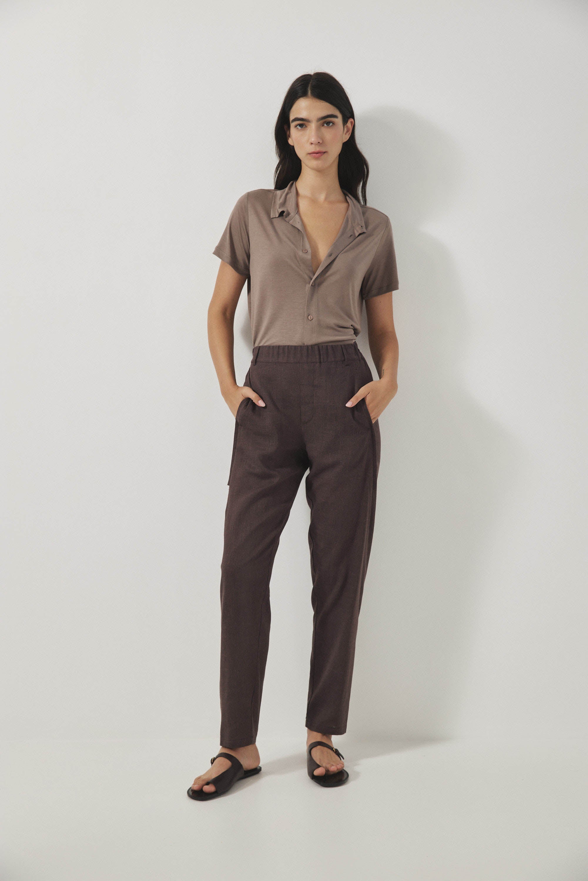 מכנסי מקס פשתן חום