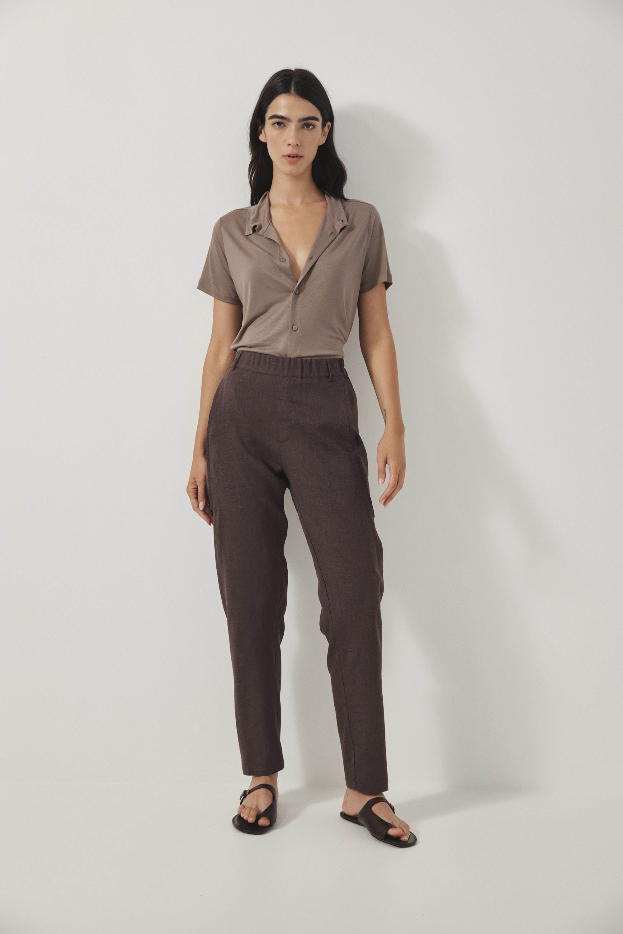 מכנסי מקס פשתן חום