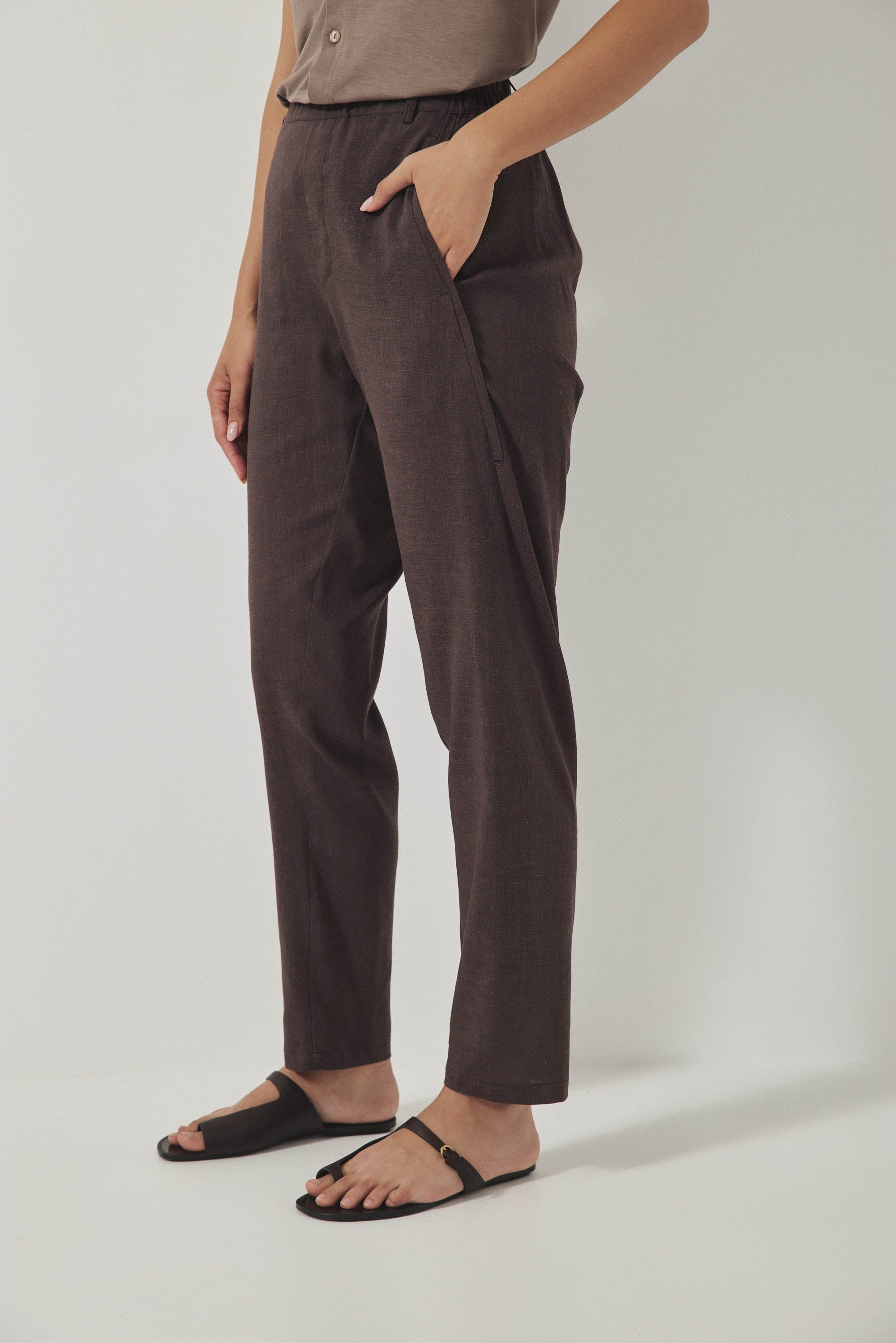 מכנסי מקס פשתן חום