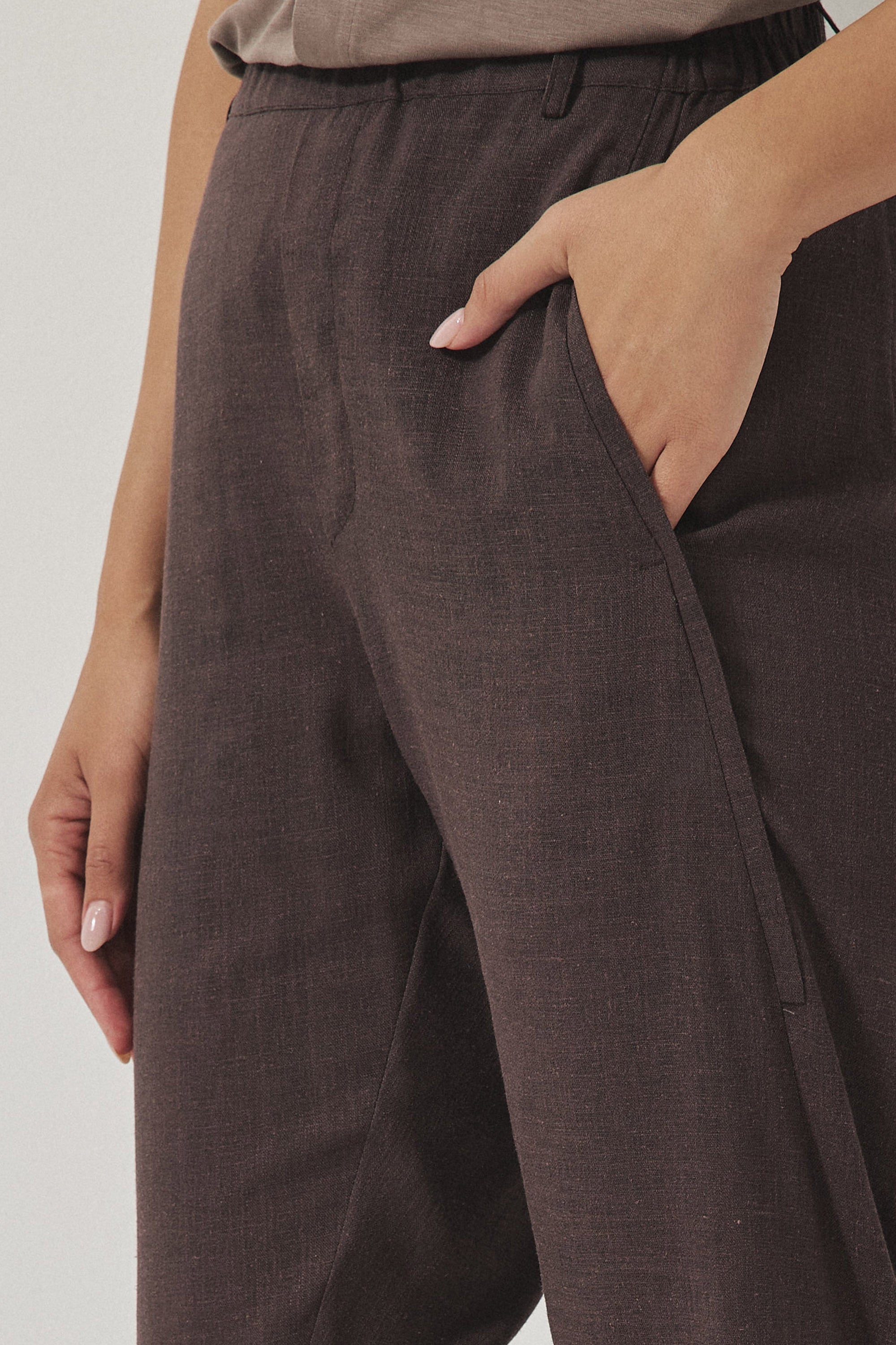 מכנסי מקס פשתן חום