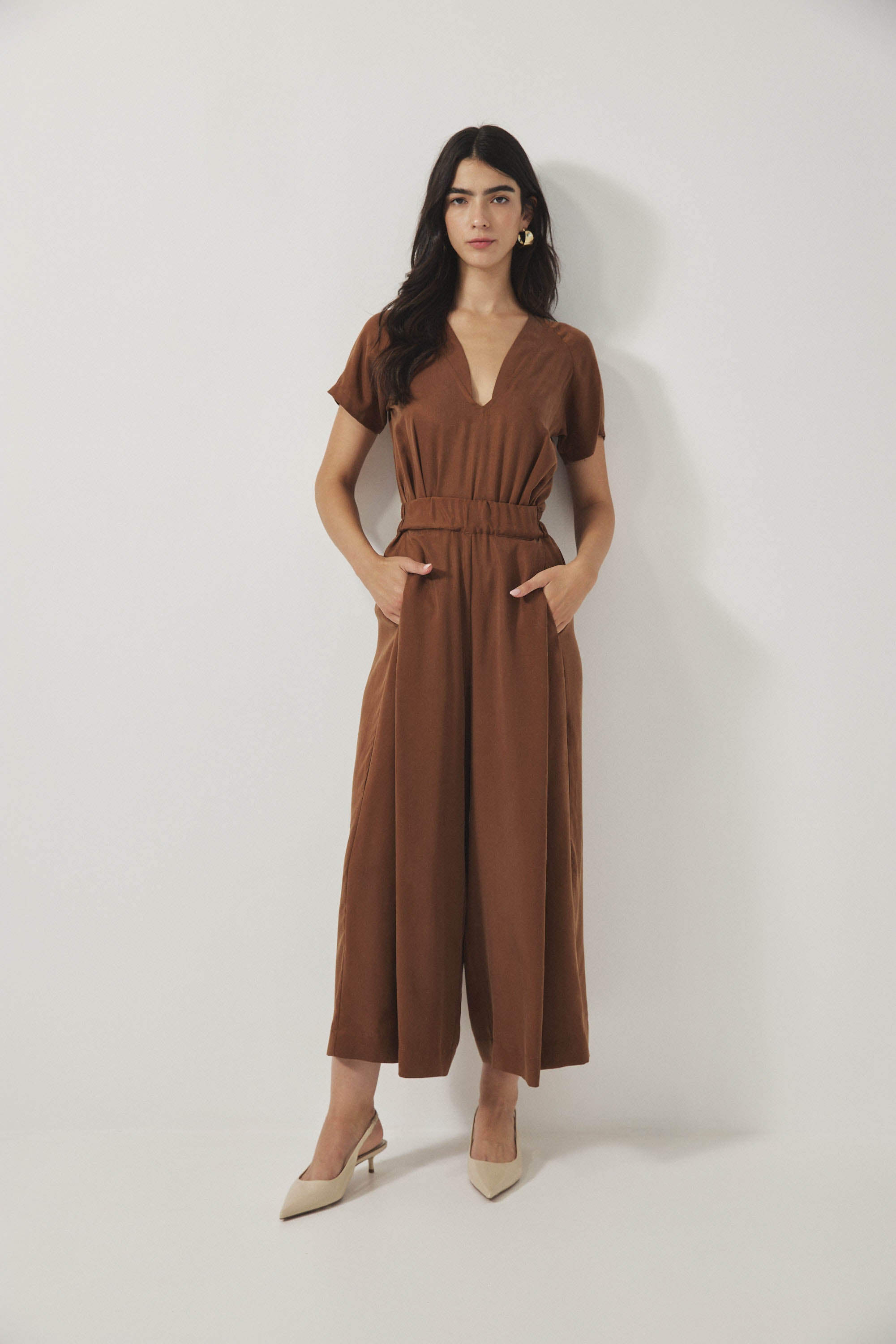 אוברול רית׳ם שרוול קצר קרמל