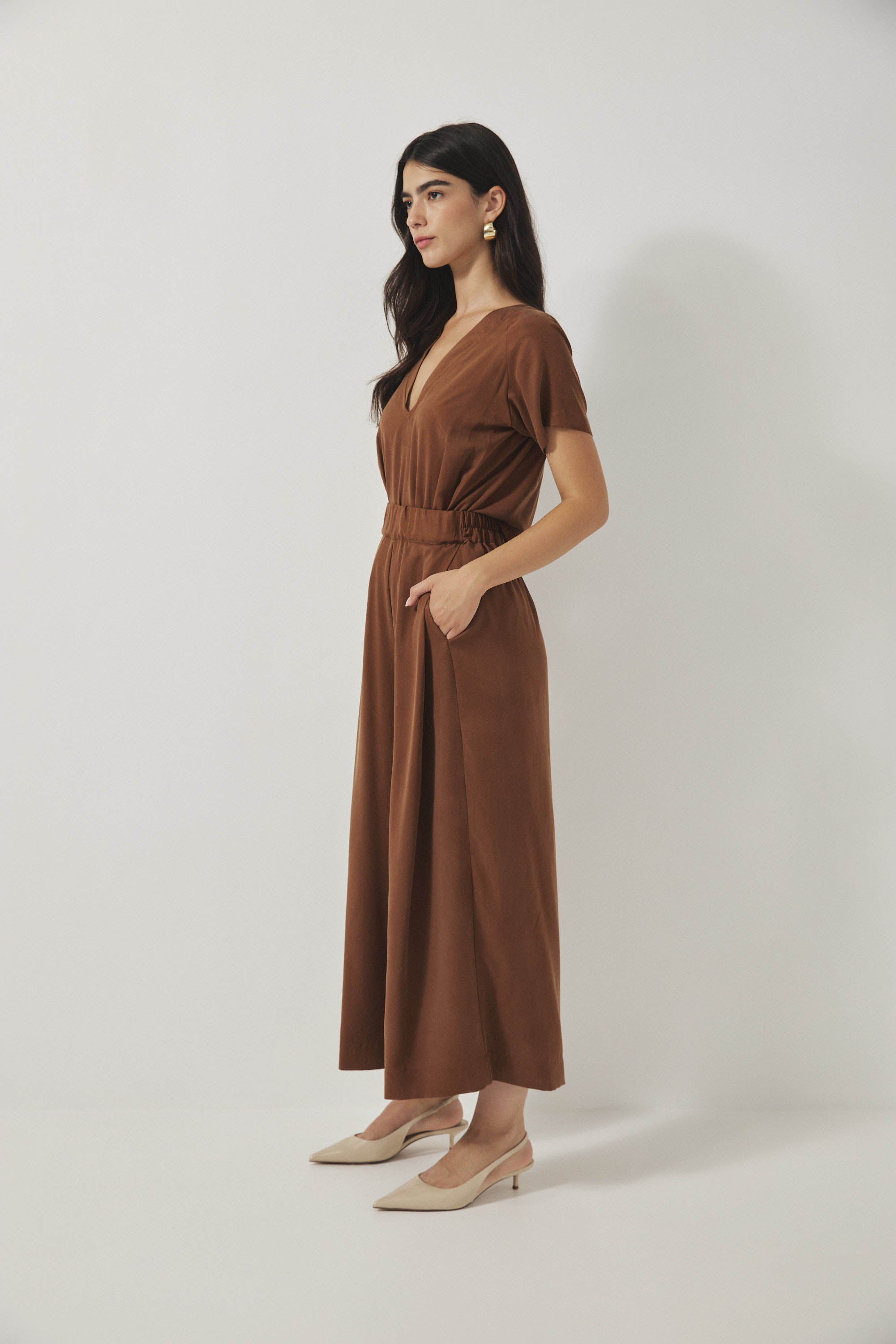 אוברול רית׳ם שרוול קצר קרמל