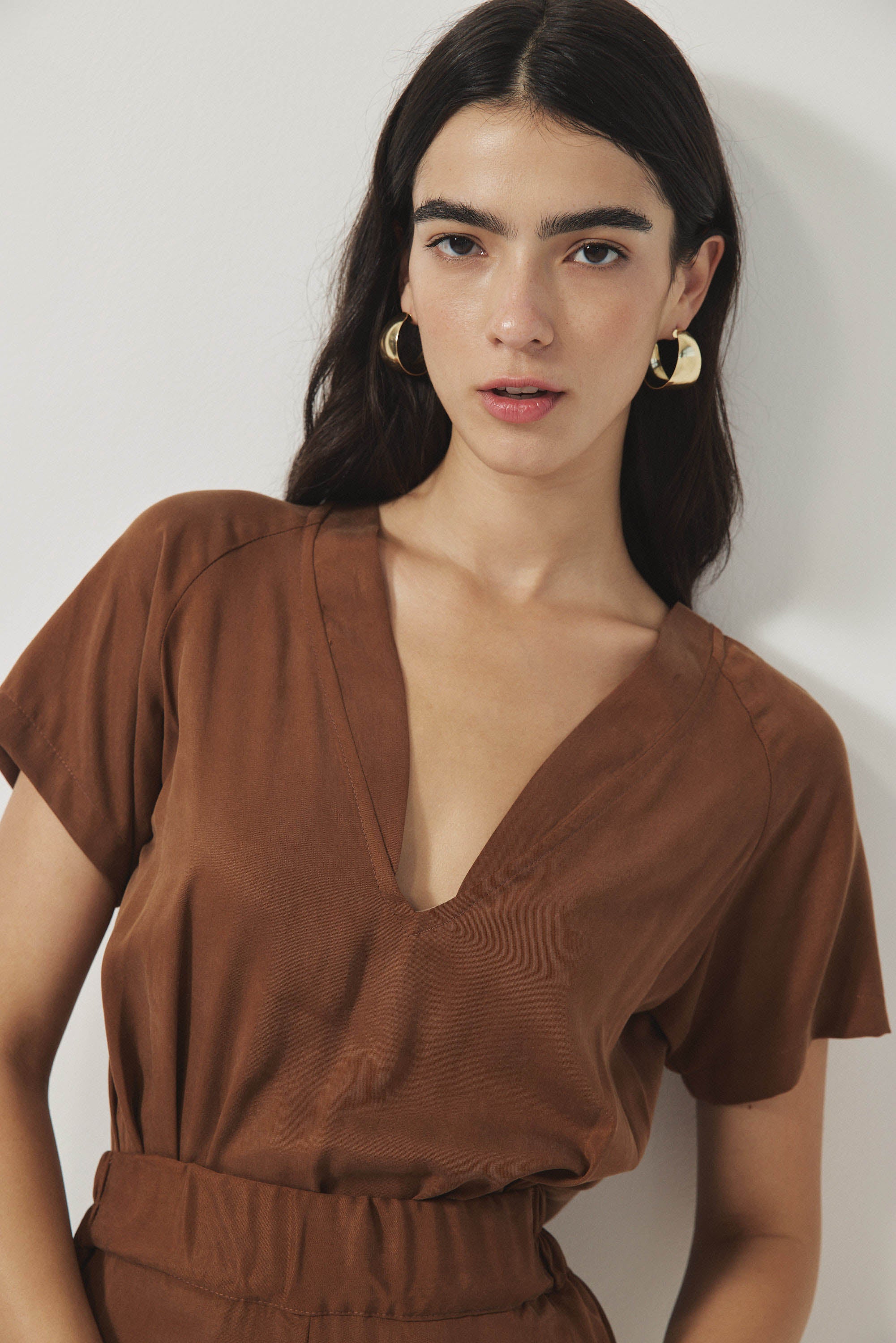 אוברול רית׳ם שרוול קצר קרמל