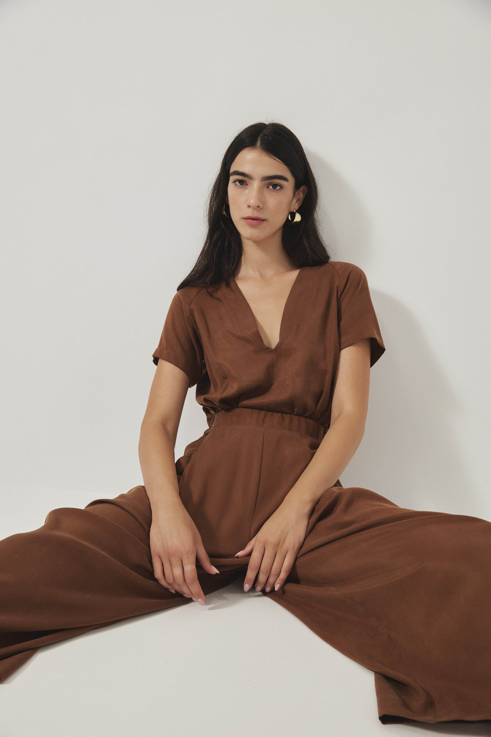 אוברול רית׳ם שרוול קצר קרמל