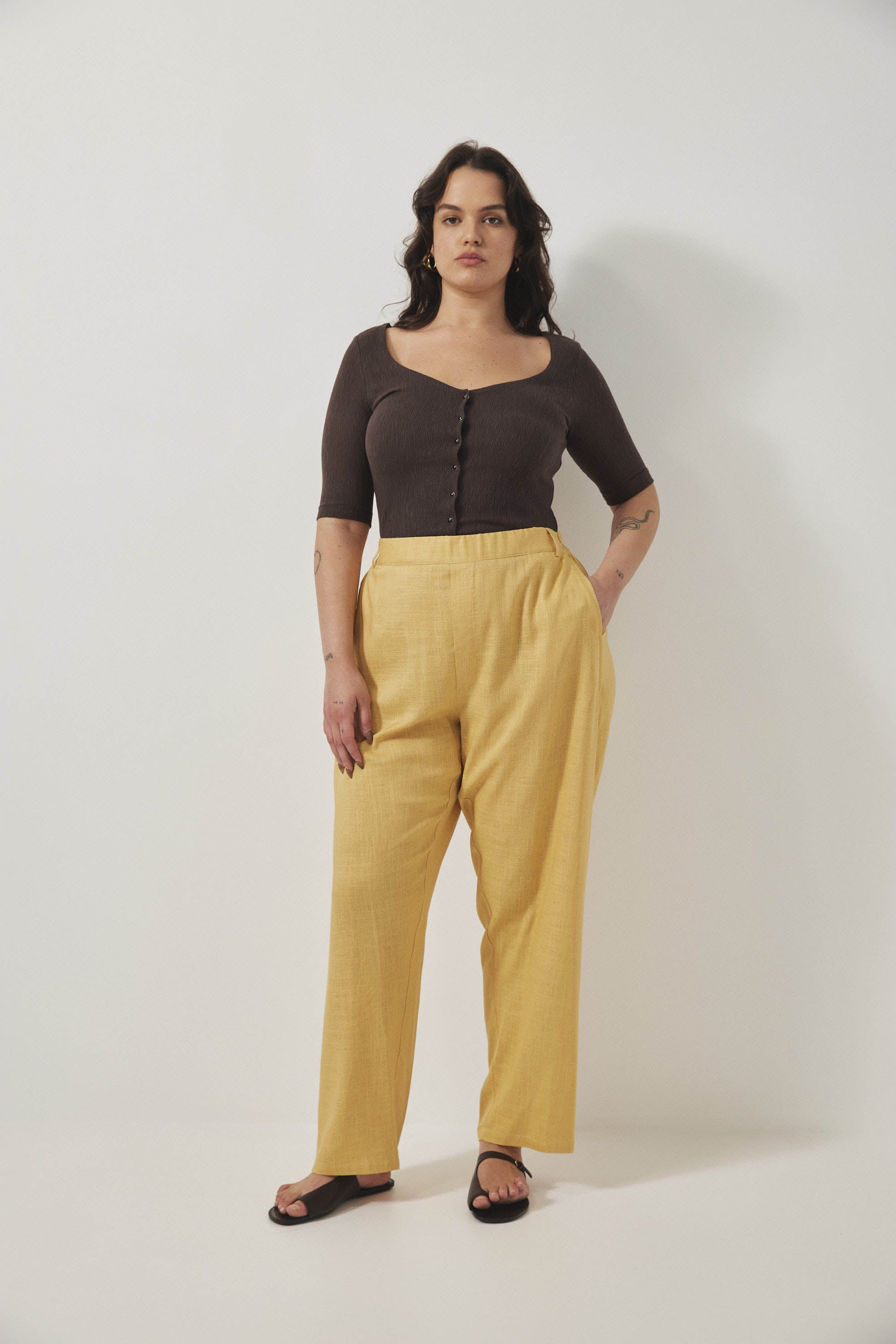 מכנסי מקס פשתן חמאה