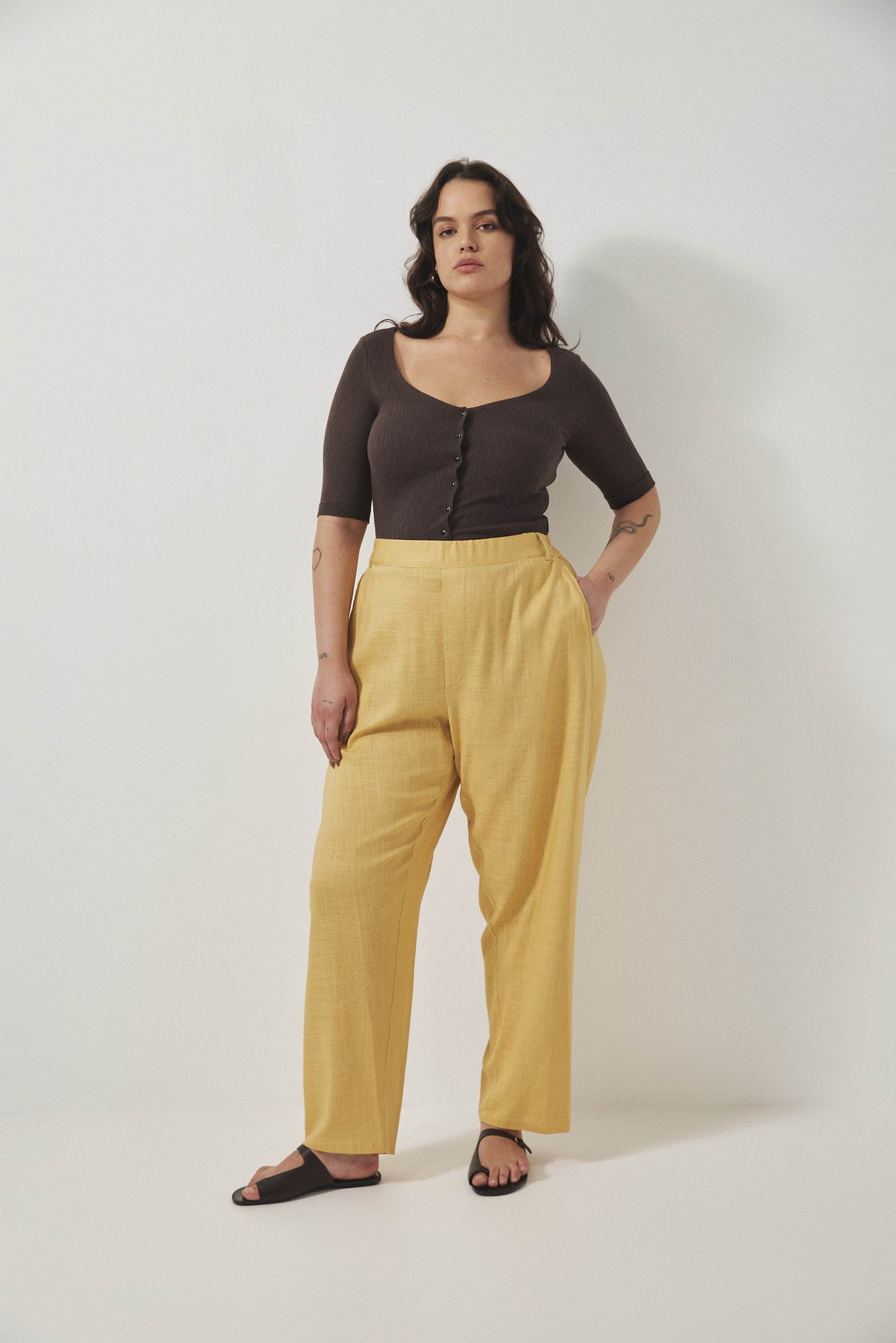 מכנסי מקס פשתן חמאה