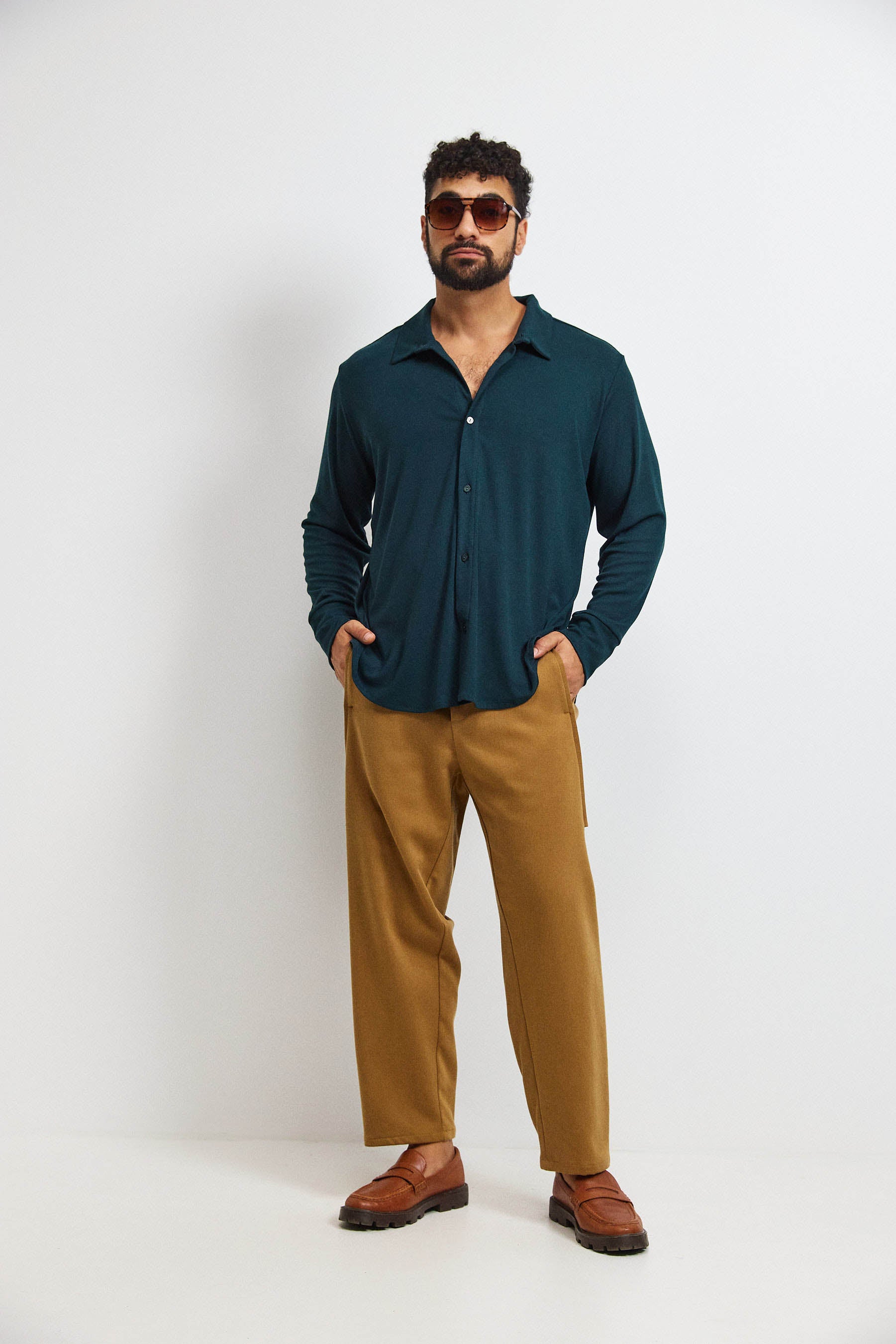 חולצת פה סריג גבר ירוק כהה