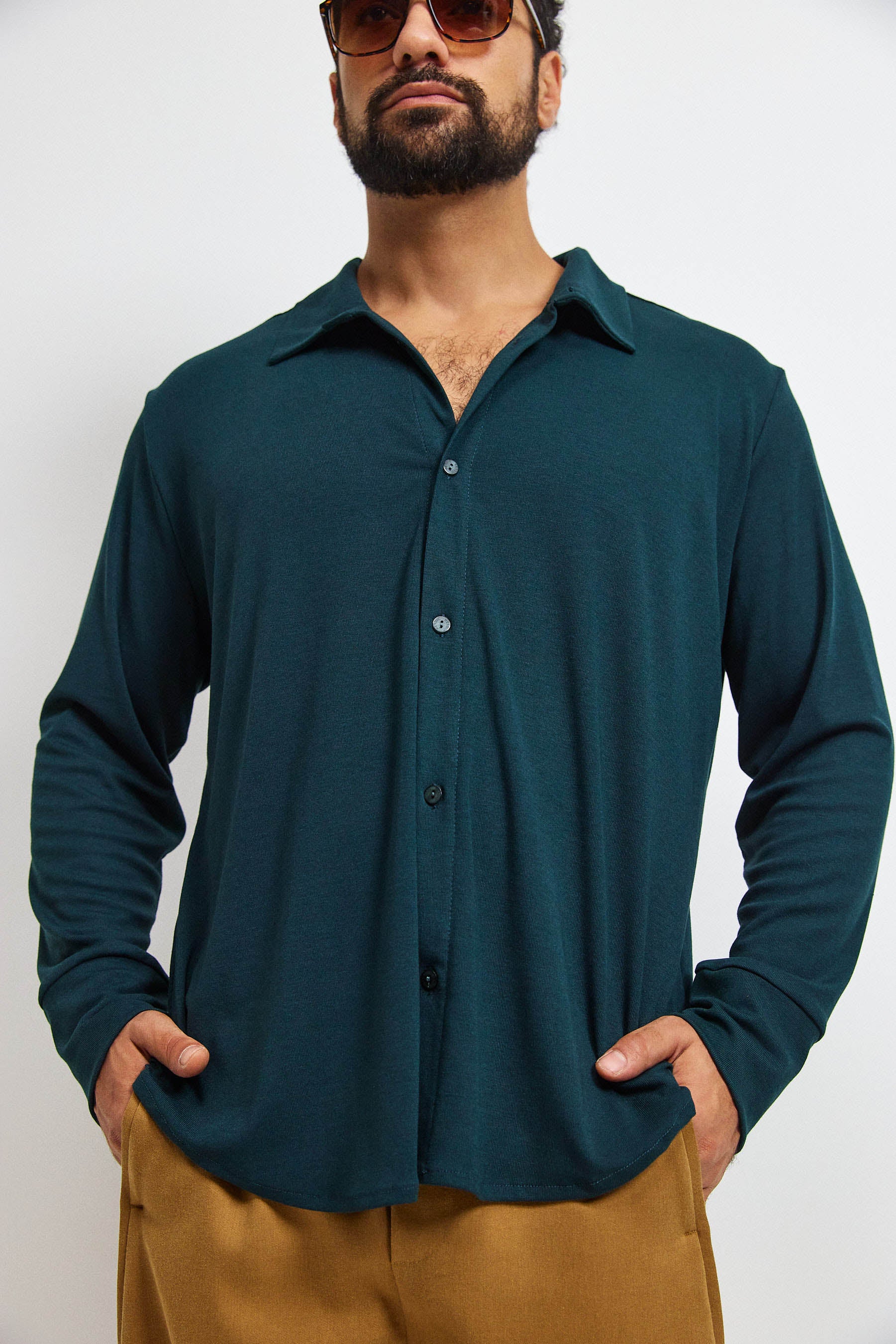 חולצת פה סריג גבר ירוק כהה