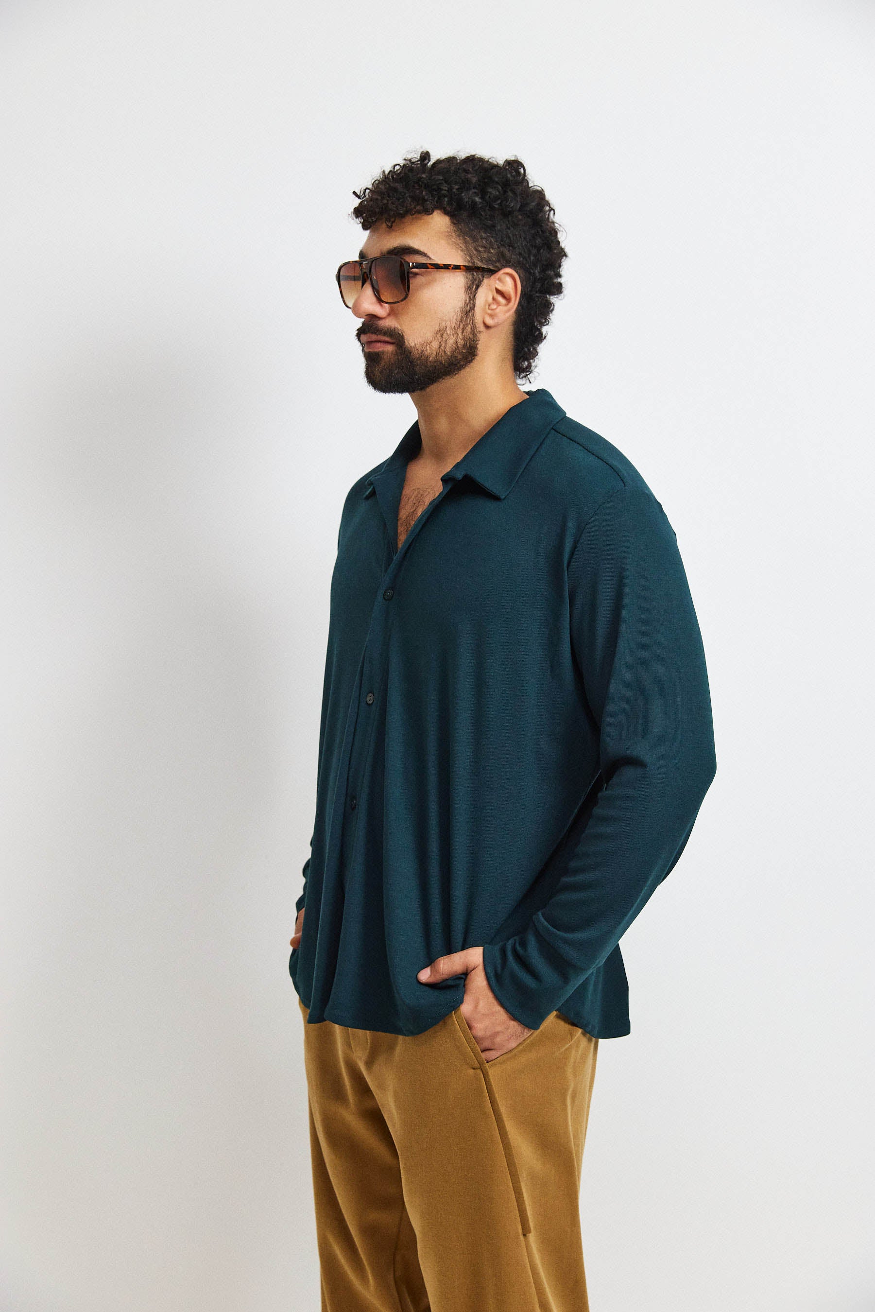 חולצת פה סריג גבר ירוק כהה