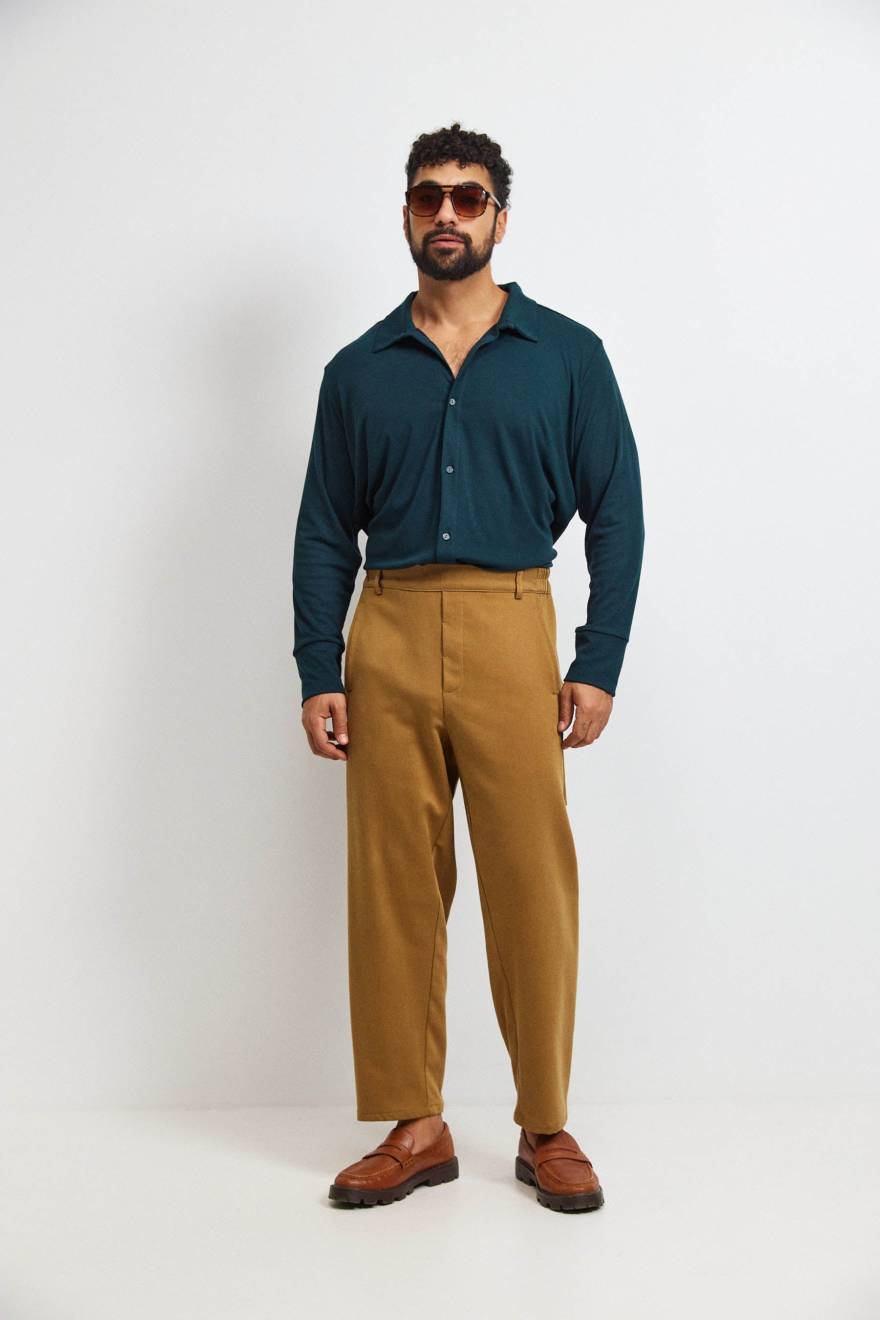 חולצת פה סריג גבר ירוק כהה