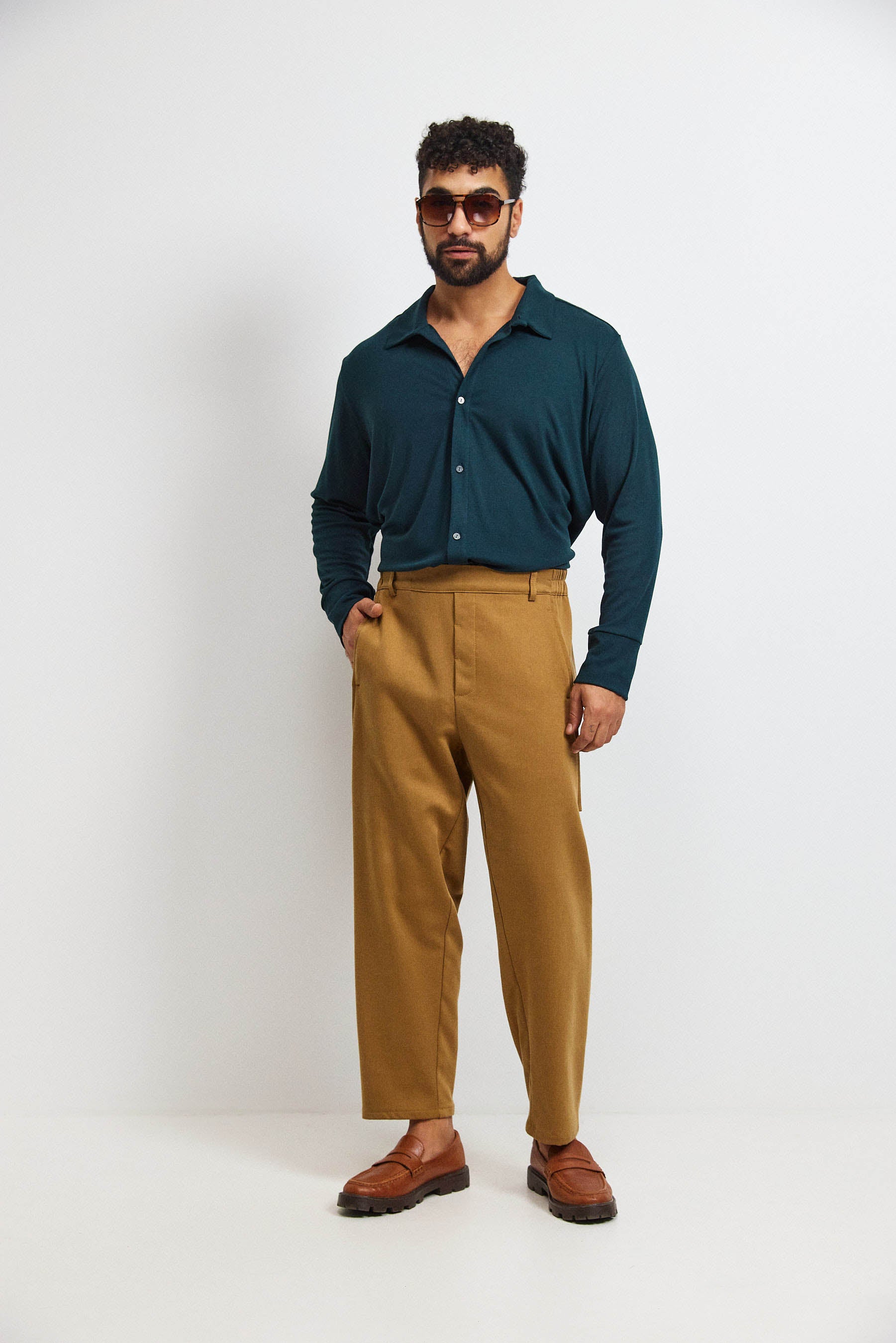 חולצת פה סריג גבר ירוק כהה