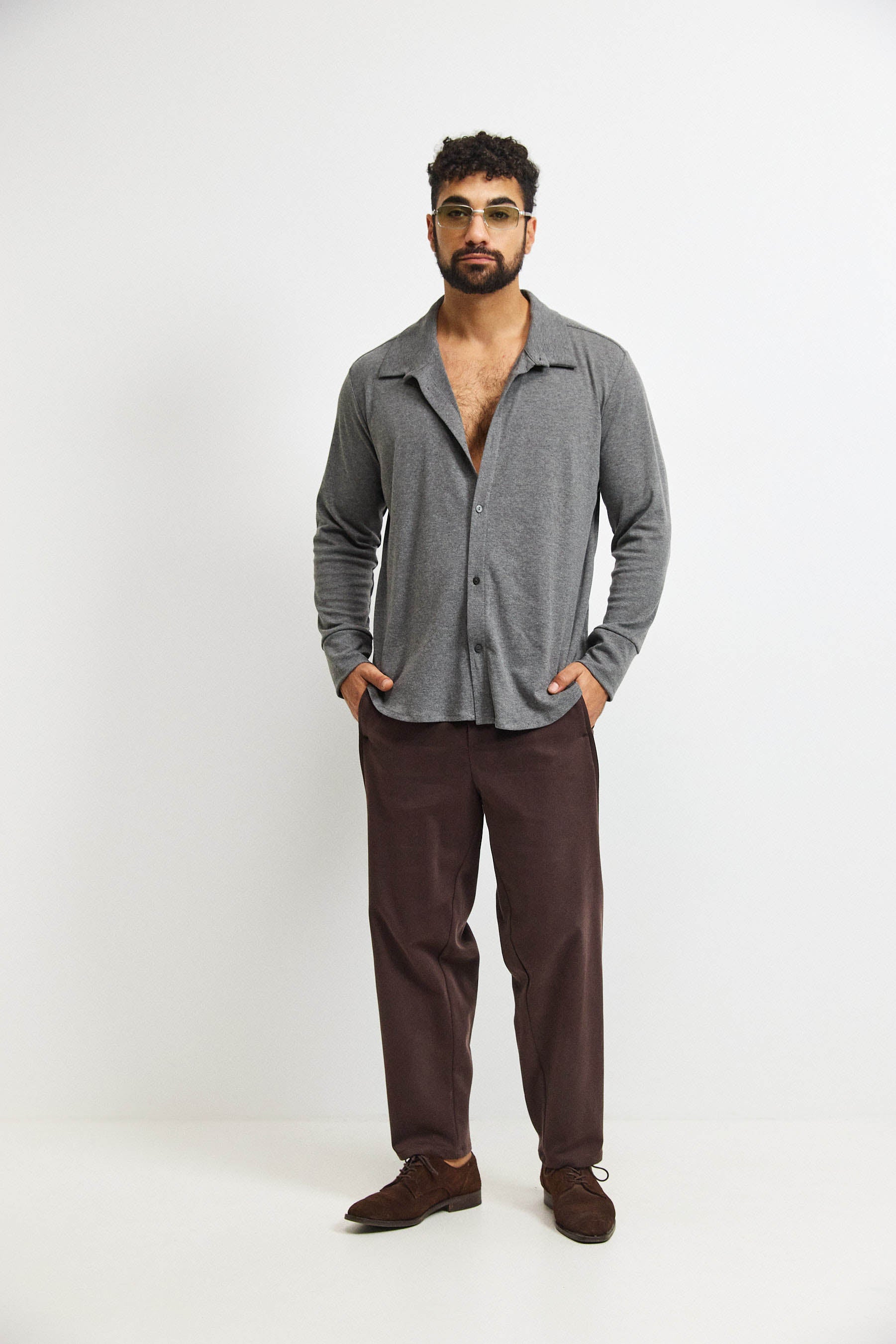 חולצת פה סריג גבר אפור מרנגו