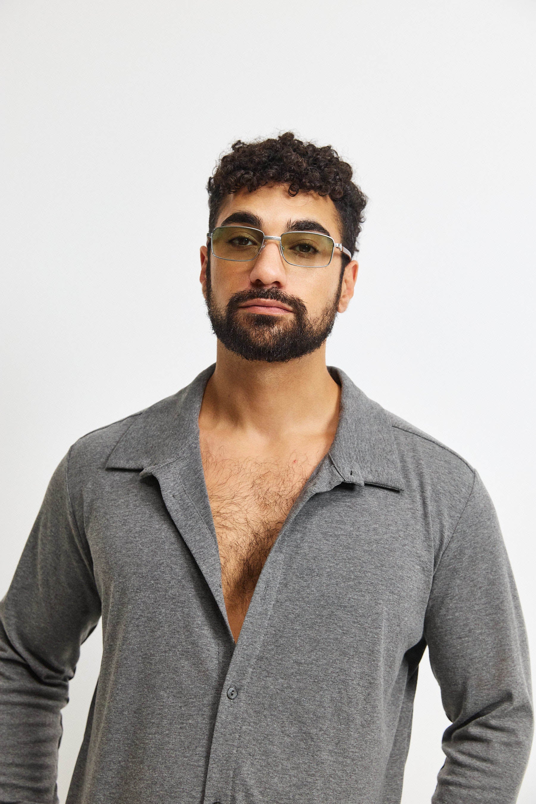 חולצת פה סריג גבר אפור מרנגו