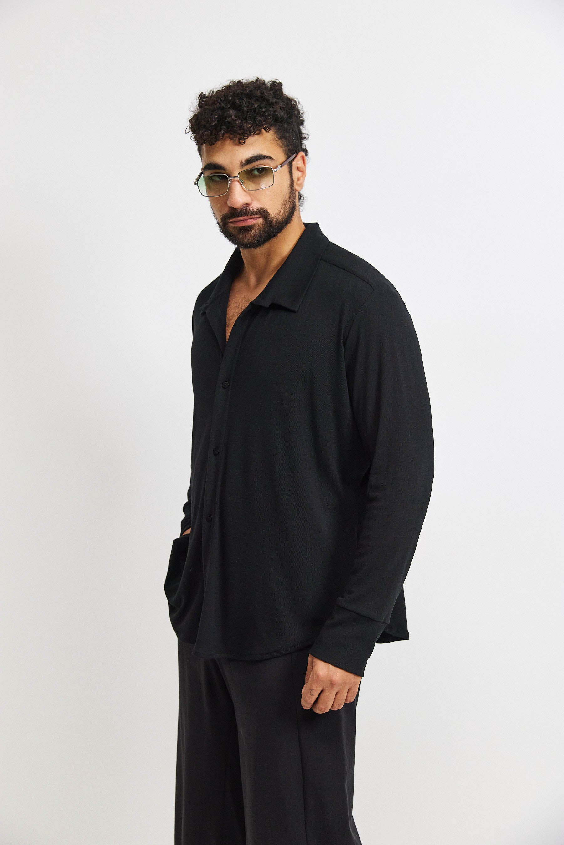 חולצת פה סריג גבר שחור