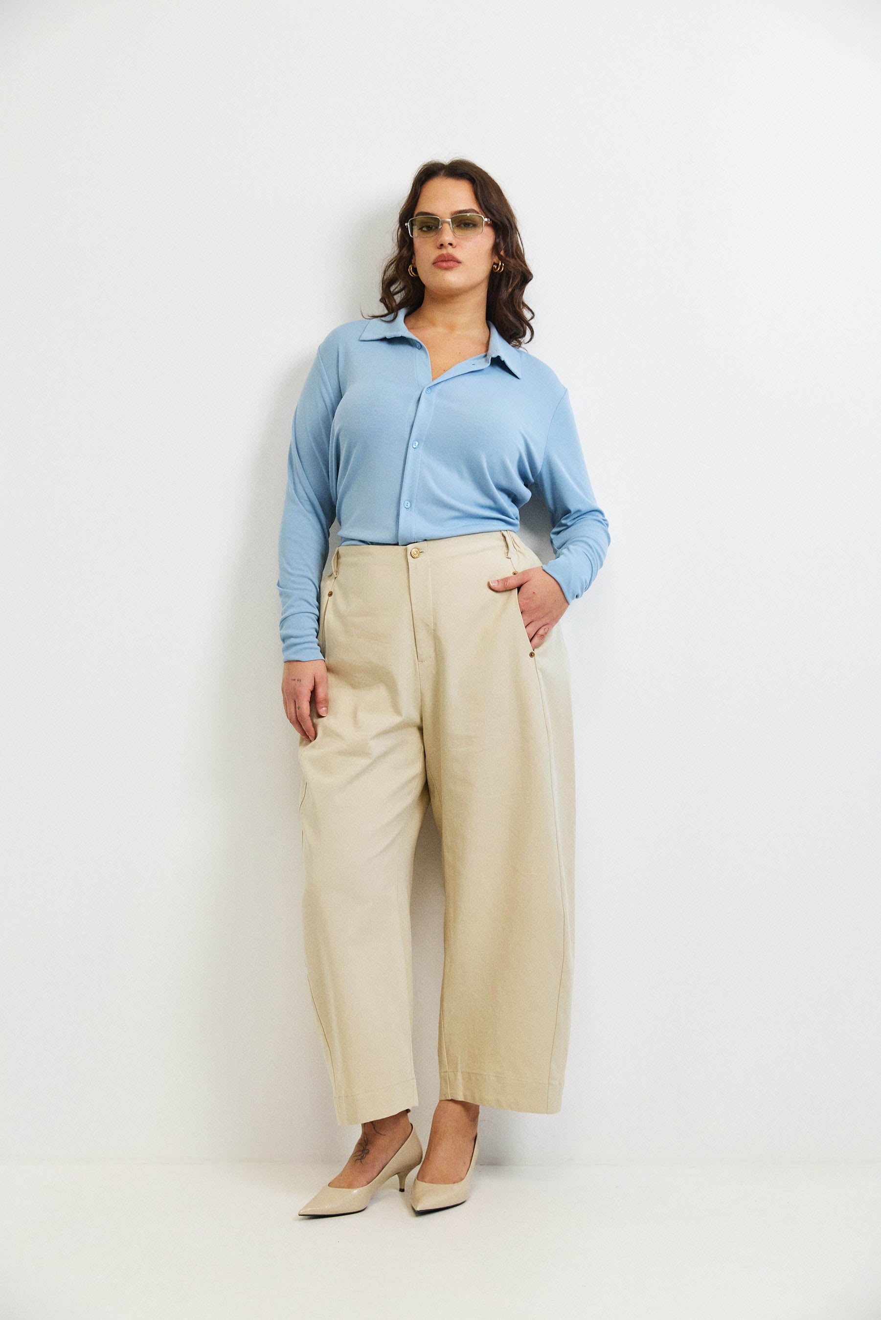 חולצת פָה סריג תכלת