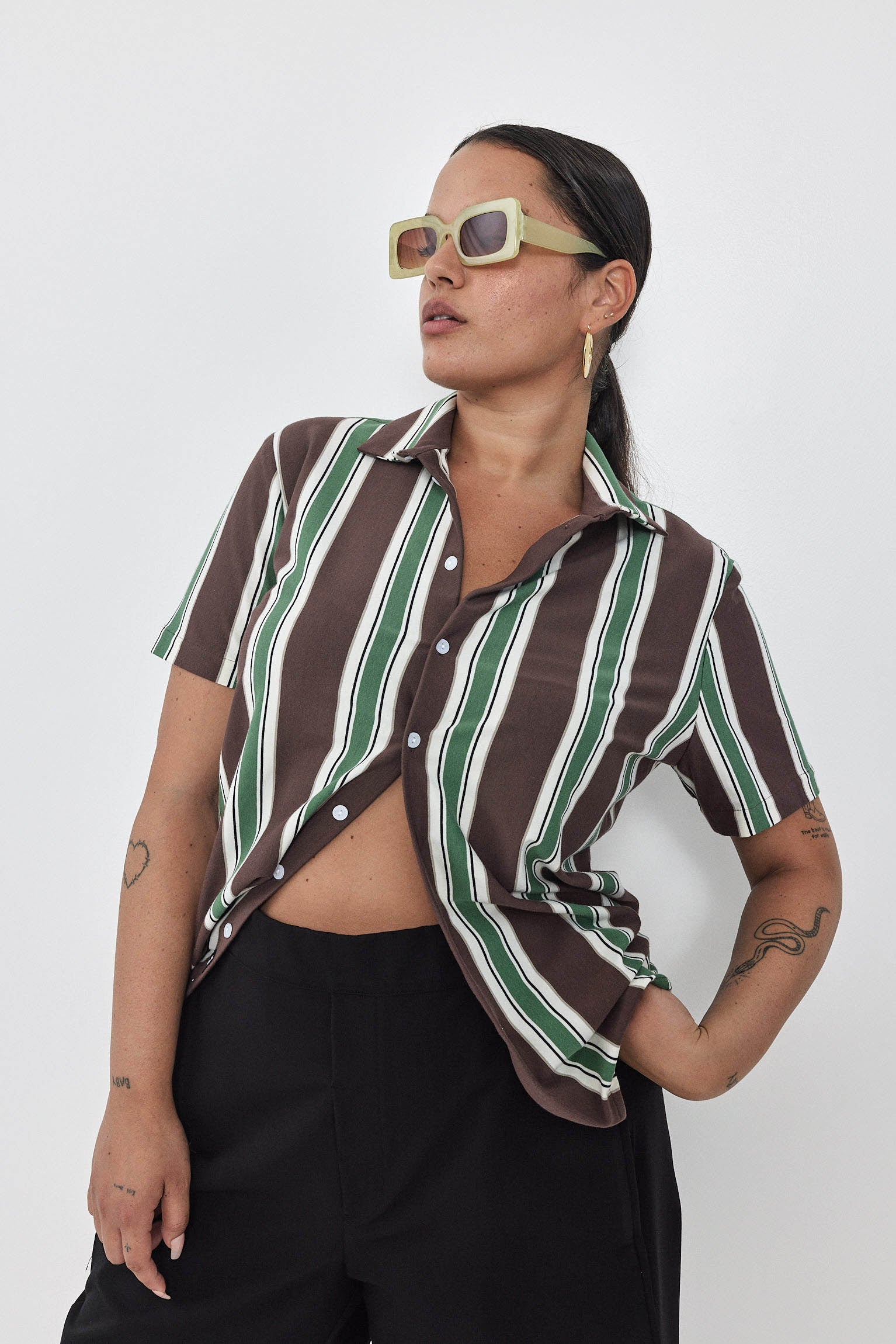 SHORT KAI Shirt S24 - Brown / Light Green