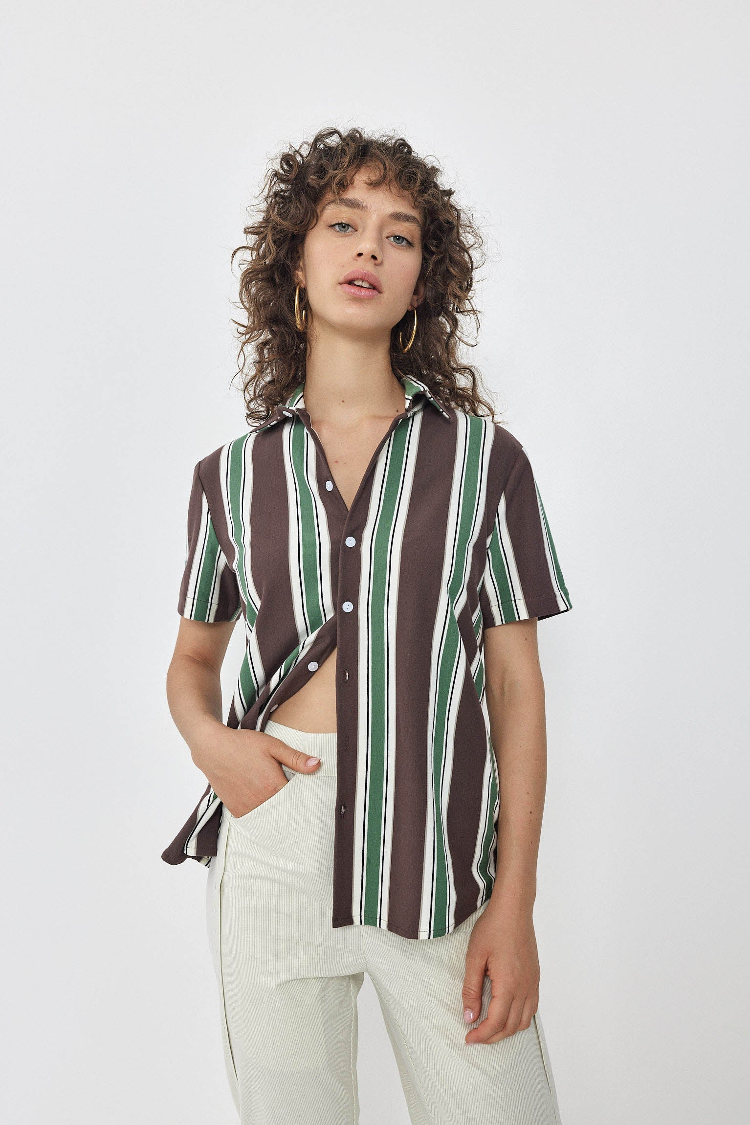 SHORT KAI Shirt S24 - Brown / Light Green