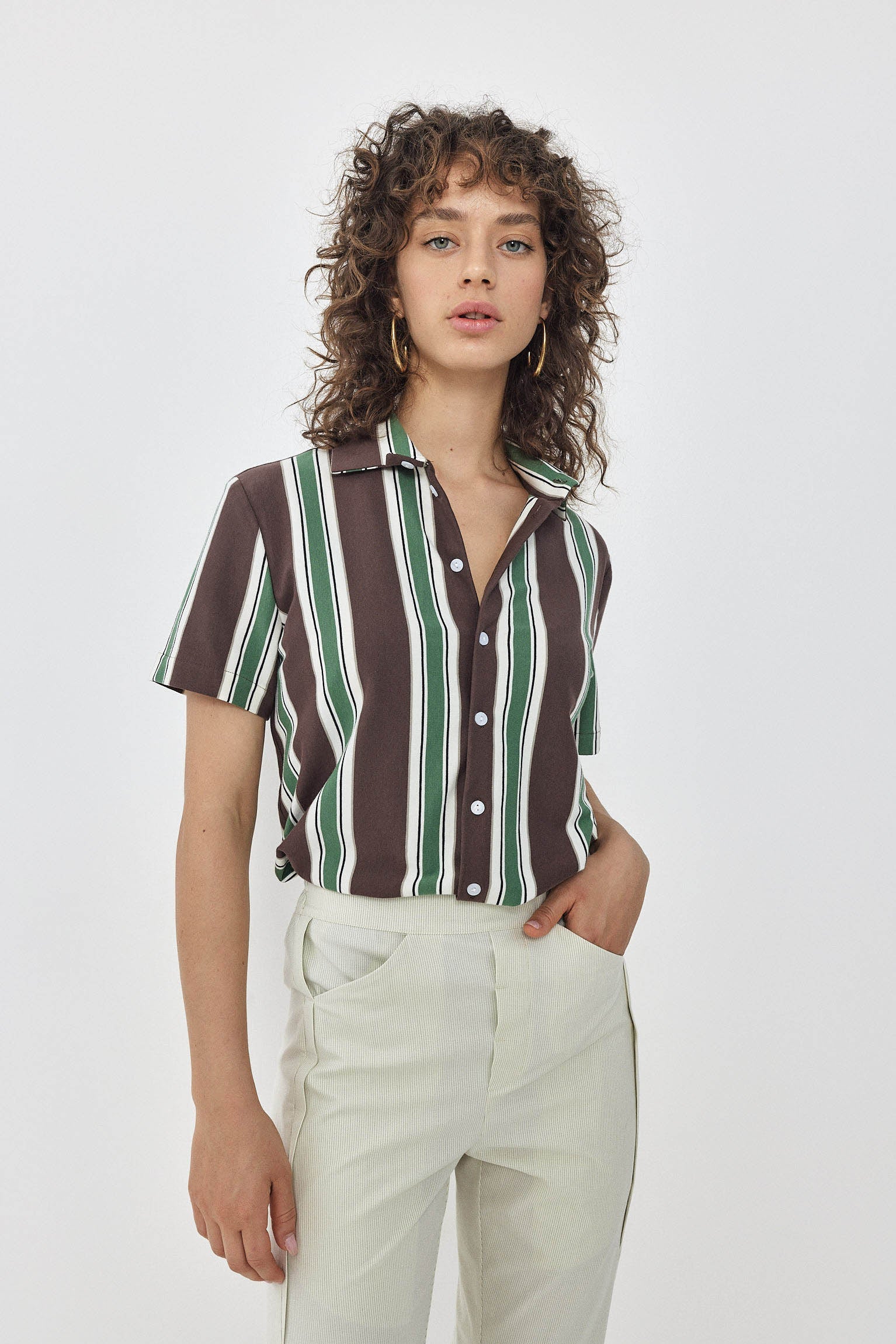 SHORT KAI Shirt S24 - Brown / Light Green