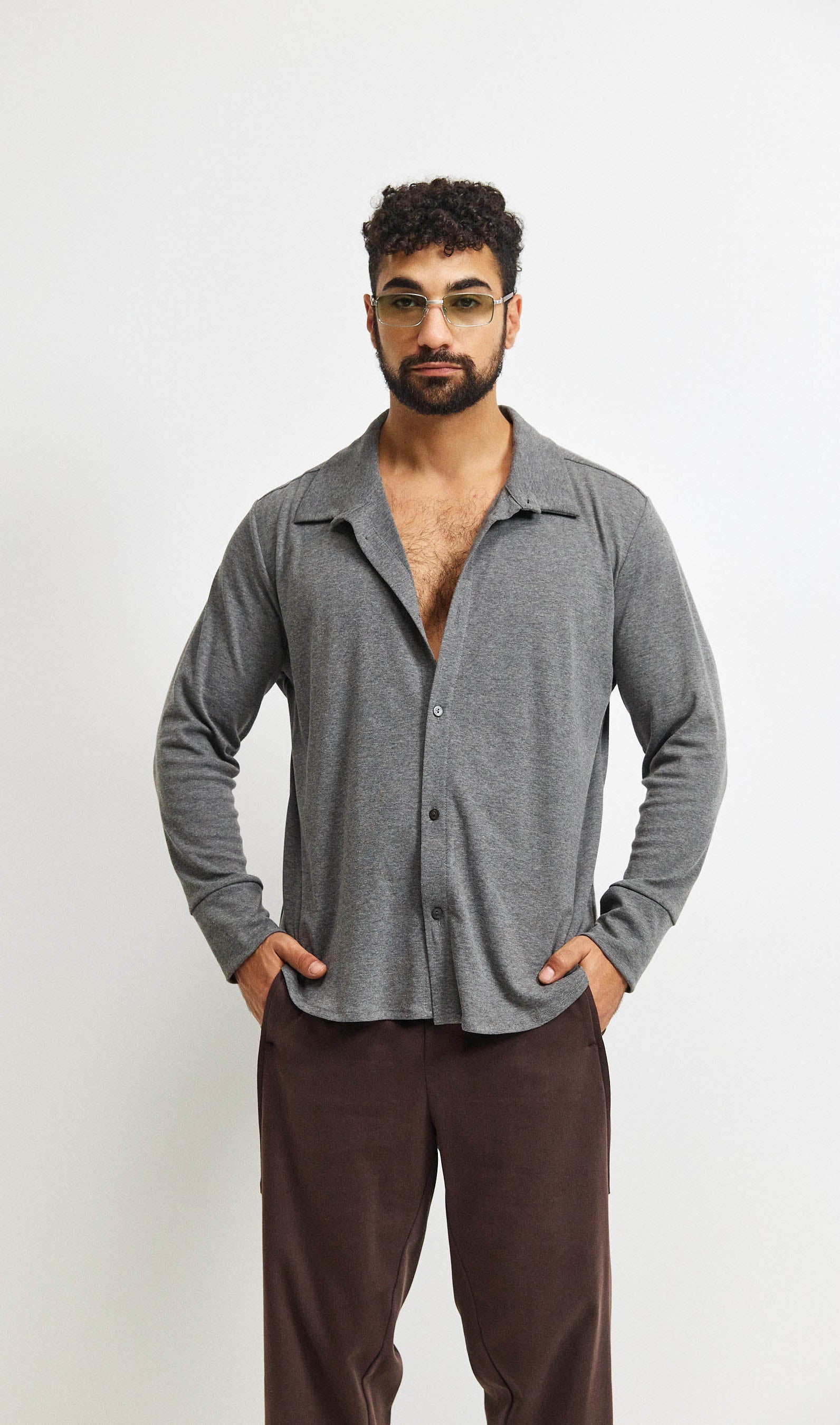 חולצת פה סריג גבר אפור מרנגו