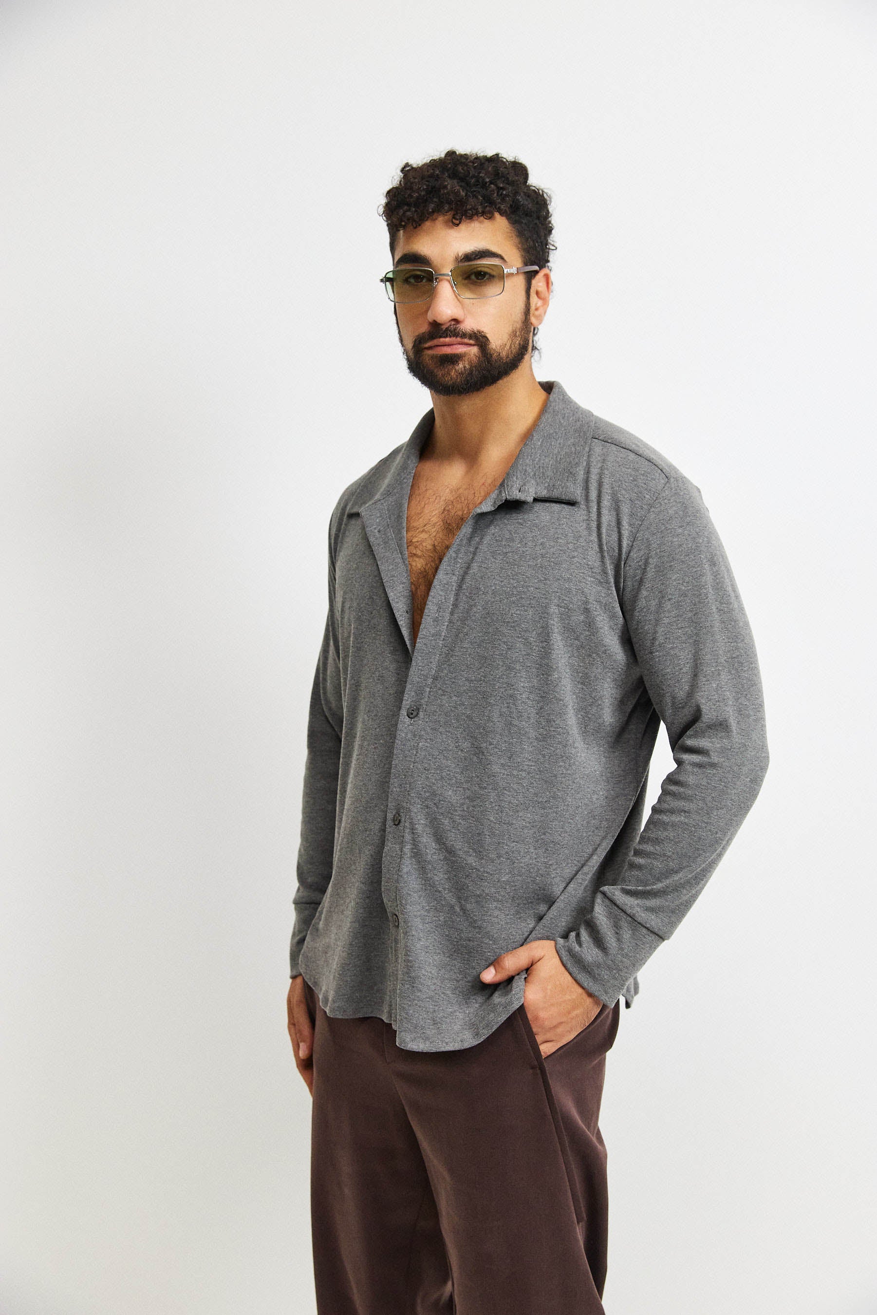 חולצת פה סריג גבר אפור מרנגו