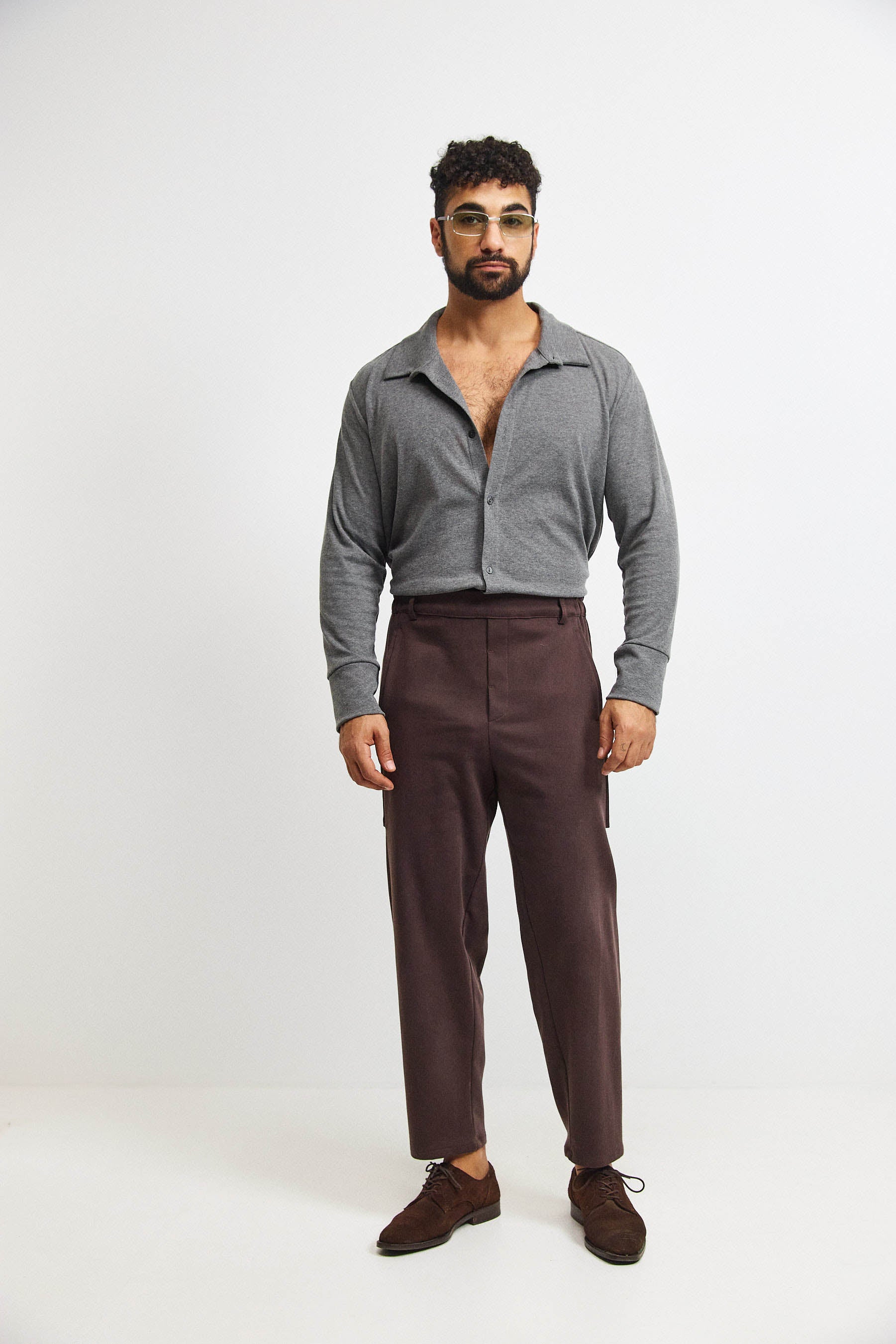 חולצת פה סריג גבר אפור מרנגו