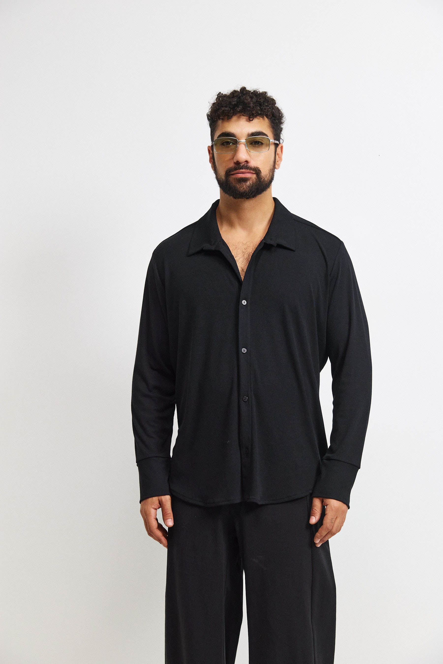 חולצת פה סריג גבר שחור