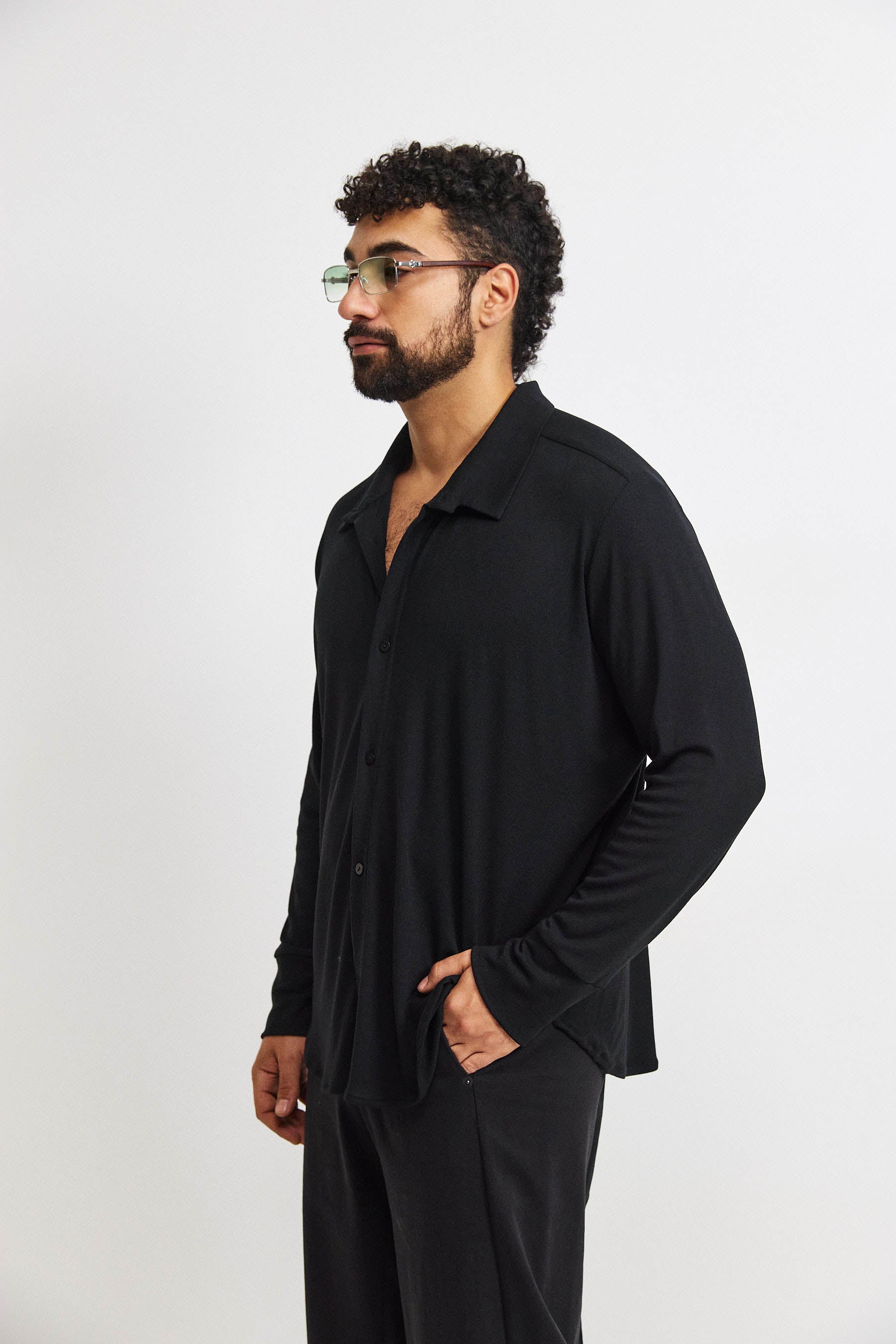 חולצת פה סריג גבר שחור