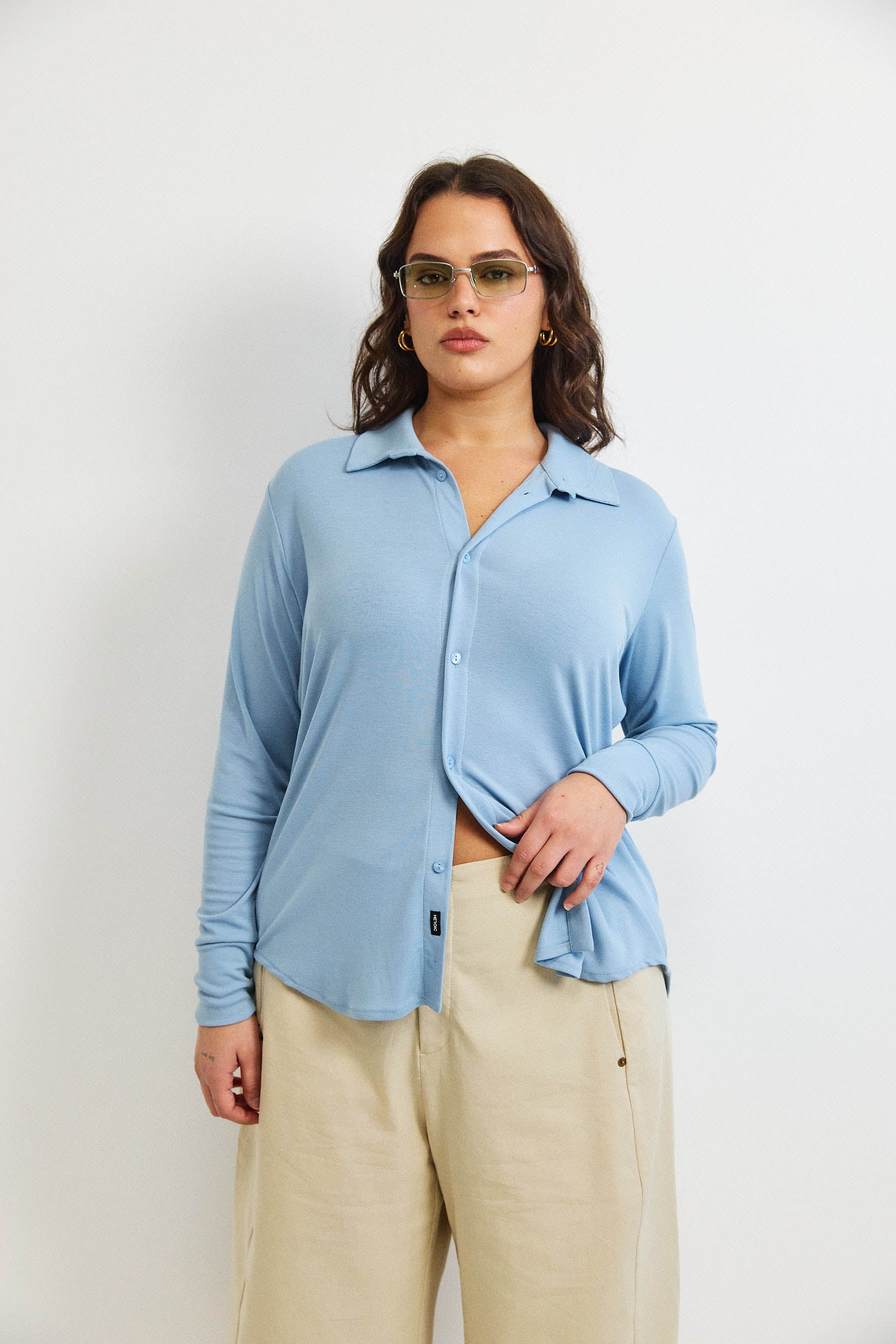 חולצת פָה סריג תכלת