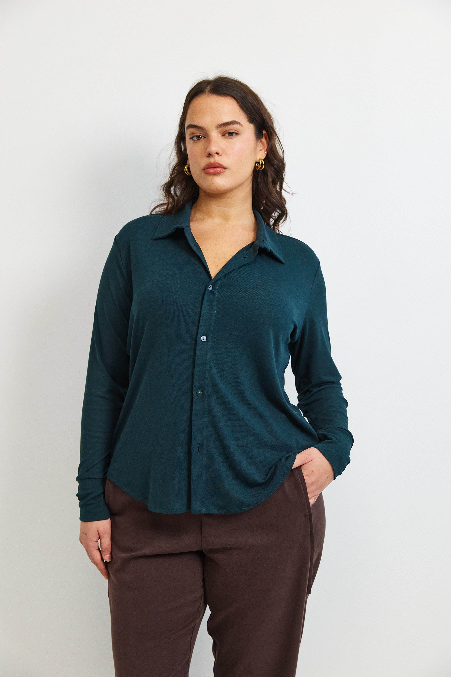 חולצת פָה סריג ירוק כהה